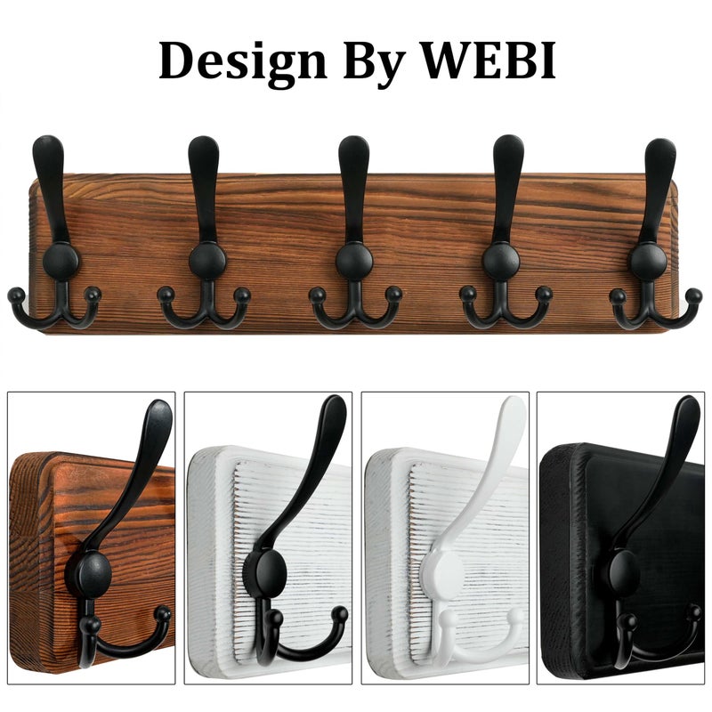 WEBI Rustic Coat Rack Wall Mount,Solid Wood Coat Hooks Wall Mounted Coat Hanger,16" Hole to Hole,Hook Rack Rail,5 Triple Hooks for Hanging Coats,Jacket,Clothes,Brown - Image 4